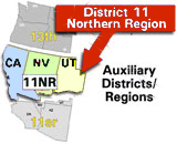 Map of USCG Auxiliary District 11 Northern Region which includes most of California, Nevada, and Utah
